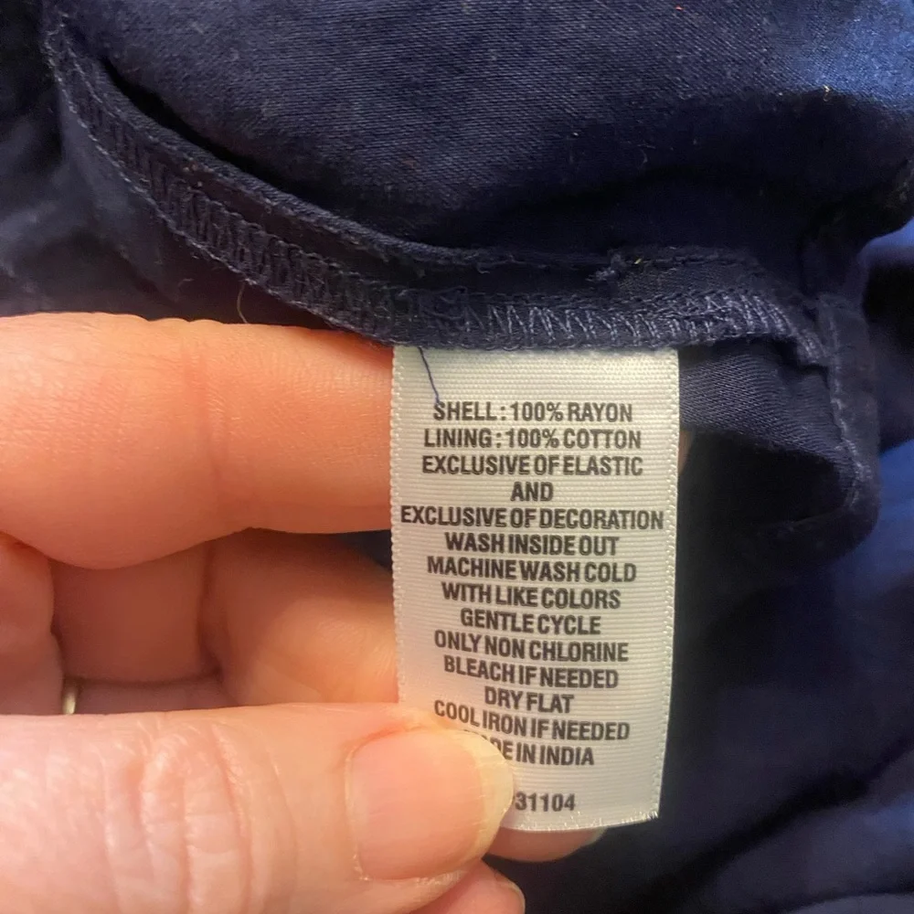 Crown & Ivy Navy Tiered Maxi Dress with Pink & White Trim with Pom Poms - Picture 6 of 7